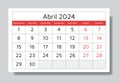 April 2024 portuguese calendar (Abril). Vector illustration. Monthly planning for business in Portugal