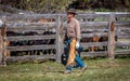 APRIL 22, 2017, RIDGWAY COLORADO: American Cowboy during cattle branding at Centennial Ranch, Ridgway, Colorado at Centennial Ranc