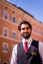 30 April 2017, Rome, Italy, Piazza San Lorenzo in Lucina , Handsome waiter smiling