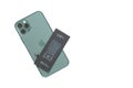 Apple iPhone 11 Pro model midnight green color, with three cameras on the back side and lithium battery above