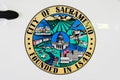 April 14, 2018 Sacramento / CA / USA - The City seal printed on a car door Royalty Free Stock Photo