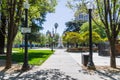 April 14, 2018 Sacramento / CA / USA - Pave Alley and water fountain in Cesar Chavez Plaza