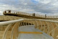 April 2019 - Seville Spain - tourists on the desck of the Mirador METROPOL modern architecture