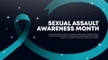 April is sexual assault awareness month background design with a glowing teal ribbon