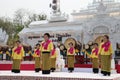 April 10, 2016 : soft focus of group of dancers perform at the songkran festival in lanna style, in the north of thailand at