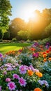 April spring time, flower, young tree, waterfall, sunrise. Bloom easter