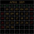 April 2019 square on black Royalty Free Stock Photo