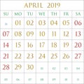 April 2019 square on white Royalty Free Stock Photo