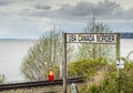 April 14, 2019 - Surrey, British Columbia: BNRR Railway USA Canada border sign.