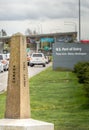 April 14, 2019 - Surrey, British Columbia: Internationl Boundary Monument marker at Canada-USA border.