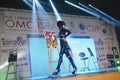 April 27 - Tel Aviv, ISRAEL -Model in black walks on stage-OMC Cosmo beauty, 2015, Israel