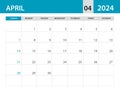 April 2024 template - Calendar 2024 template vector, planner monthly design, Desk calendar 2024, Wall calendar design, Minimal