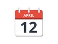 April 12th calendar icon vector. Concept of schedule, business and tasks