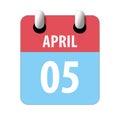 april 5th. Day 5 of month,Simple calendar icon on white background. Planning. Time management. Set of calendar icons for web Royalty Free Stock Photo