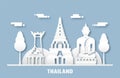 April 03, 2019: Top famous landmark and building of Thailand country for travel and tour. Vector illustration design in paper cut