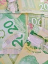 April 10 2024 Toronto Ontario Canada Canadian twenty dollar bills background Royalty Free Stock Photo