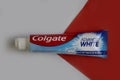 April 25, 2023 Ukraine city Kyiv Colgate toothpaste a colored background fresh concepts