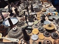 April 25, 2021, Ukraine, Kharkiv. Swap meet, sale of old things. open-air flea market. Rare and unique vintage figurines