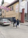 April 1, 2020, Ukraine, Poltava masked quarantine protection people near the store