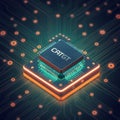 April 2023, Valencia, Spain: Chatgpt chipset processor concept on circuit board AI chatbot created by OpenAI using machine le