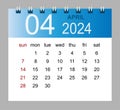 April 2024. Vector monthly calendar template 2024 year in simple style for template design