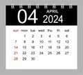 April 2024. Vector monthly calendar template 2024 year in simple style for template design
