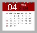 April 2024. Vector monthly calendar template 2024 year in simple style for template design