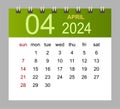 April 2024. Vector monthly calendar template 2024 year in simple style for template design