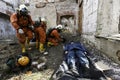 A group of rescuers provide first aid to the victim during the collapse of the building.