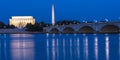 APRIL 10, 2018 - WASHINGTON D.C. - Memorial Bridge at dusk spans Potomac River and features. Travel, white Royalty Free Stock Photo
