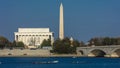 APRIL 10, 2018 - WASHINGTON D.C. - Memorial Bridge spans Potomac River with rowers and features. Travel, Horizontal Royalty Free Stock Photo