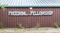 April 20, 2020 - Wimberley, Texas - Metal Church sign