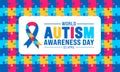 2 April world Autism Awareness Day colorful Puzzle piece seamless pattern background. Royalty Free Stock Photo