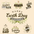 April 22 World Earth Day. logotypes set for greeting cards or banner with text and fonts lettering in retro hipster Royalty Free Stock Photo