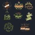 April 22 World Earth Day. logotypes set for greeting cards or banner with text and fonts lettering in retro hipster Royalty Free Stock Photo