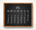 April year 2021 hand drawn black chalkboard calendar Royalty Free Stock Photo