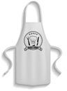 Aprons next to icons of kitchen utensils. Clothes element, protective clothing, toque for cooking