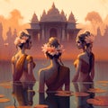 Apsaras bathe in the lake Royalty Free Stock Photo