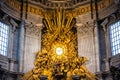 The Apse of Saint Peter`s Basilica Close Up with the golden light of a morning sun lighting up the stain glass window illuminating Royalty Free Stock Photo