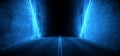 Apshalt Road Laser Glowing Neon Retro Blue Sci Fi Futuristic Alien Spaceship Concrete Cement Tunnel Corridor Garage Hall Stage