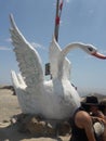 Apu Siqay White Swan statue desert mountain hiking Lima Peru South America