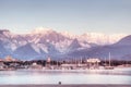 The apuan alps from the Marina di Carrara`s docks