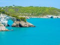 Apulia, Italy: View of the Arco di San Felice, caves and beach, south of Vieste Royalty Free Stock Photo