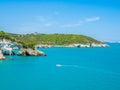 Apulia, Italy: View of the Arco di San Felice, caves and beach, south of Vieste Royalty Free Stock Photo