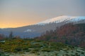 Spring landscape in the Apuseni Mountains, Bihor Peak in background,Western Carpathians, Transylvania, Romania, Europe Royalty Free Stock Photo