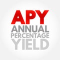 APY Annual Percentage Yield - normalized representation of an interest rate, based on a compounding period of one year, acronym