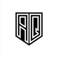 AQ Logo monogram shield geometric white line inside black shield color design