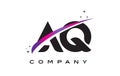 AQ A Q Black Letter Logo Design with Purple Magenta Swoosh