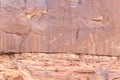 Fragment of surviving rock inscriptions left over from ancient times on a rock in the Wadi Rum desert near Aqaba city in Jordan