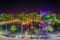 AQABA, JORDAN, JANUARY 5, 2019: illuminated fountain on a roundabout of princess Haya in Aqaba, Jordan Royalty Free Stock Photo